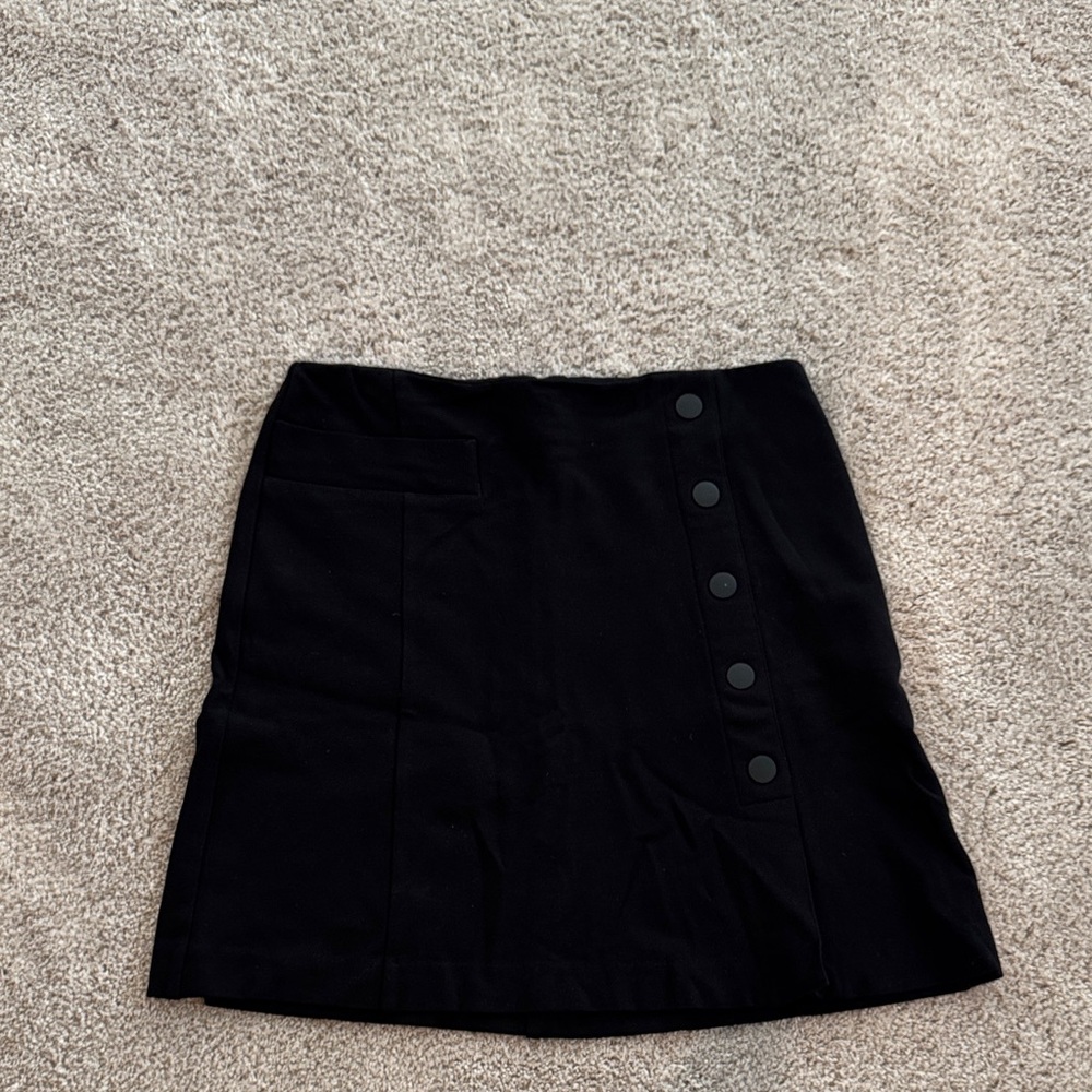 CAbi Black Mini Skirt with Button Accents